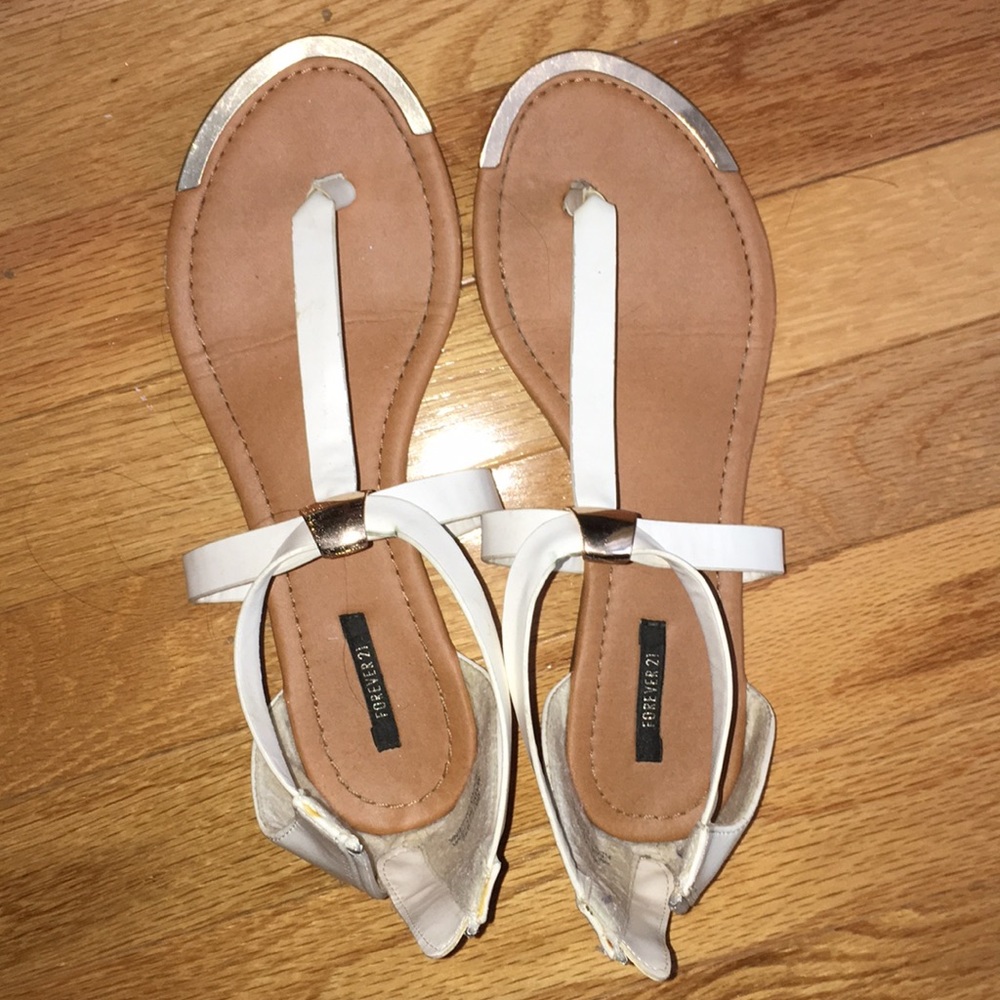 Gold tip white sandals